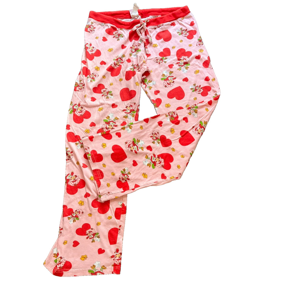 Vtg Strawberry Shortcake Pajama Pants Lounge Pink Red Hearts Sz M 2004 Y2K